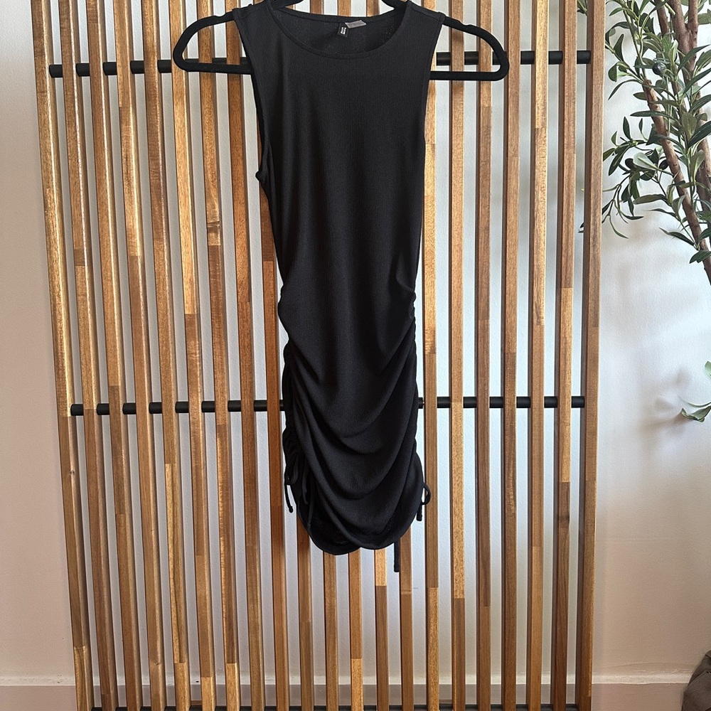 Divided Black Ruched Mini Dress